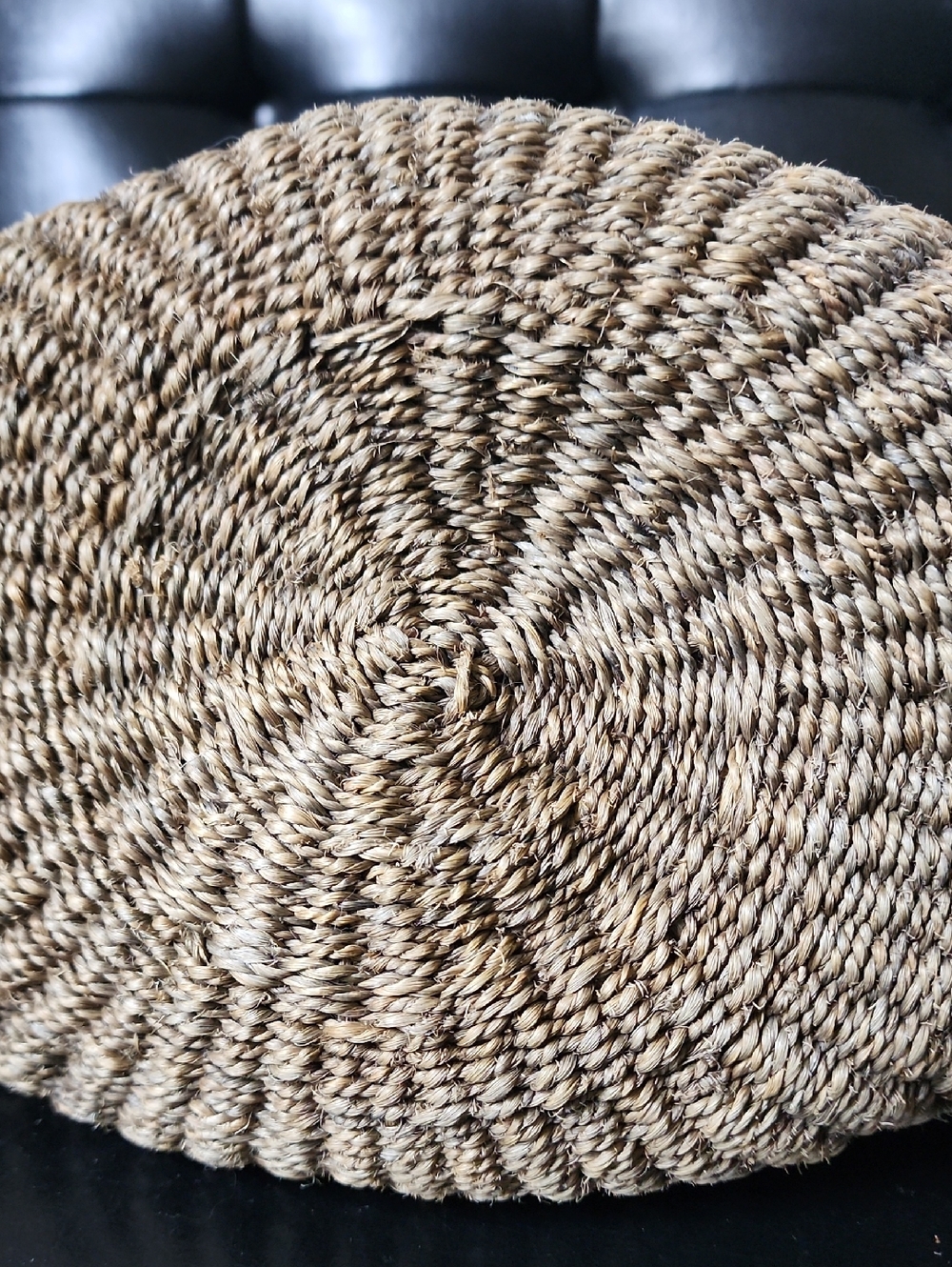 African Woven Sisel Jute Leather Strap Large Market Tote Purse Bag Vintage - Picture 6 of 11